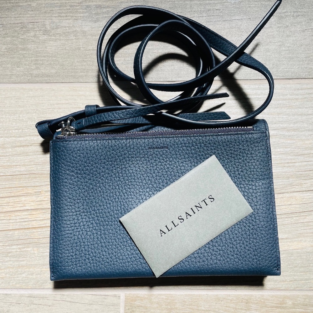 ALL SAINTS  Navy Fetch Chain Leather Crossbody Bag